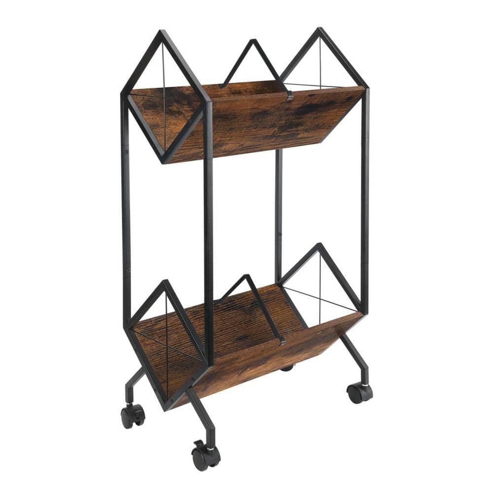 Brown 160-200 LP Vinyl Record Display Storage Rack, 2-Tier Retro Style Maga