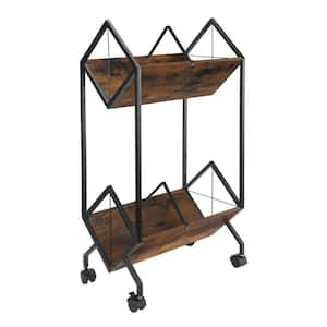 Brown 160-200 LP Vinyl Record Display Storage Rack, 2-Tier Retro Style Magazine Rack for Book, Files and Albums