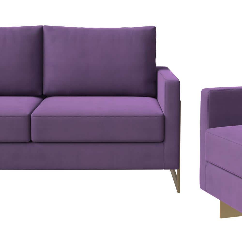 Purple Velvet 3-Piece Sofa Set with Gold Stainless Steel Base