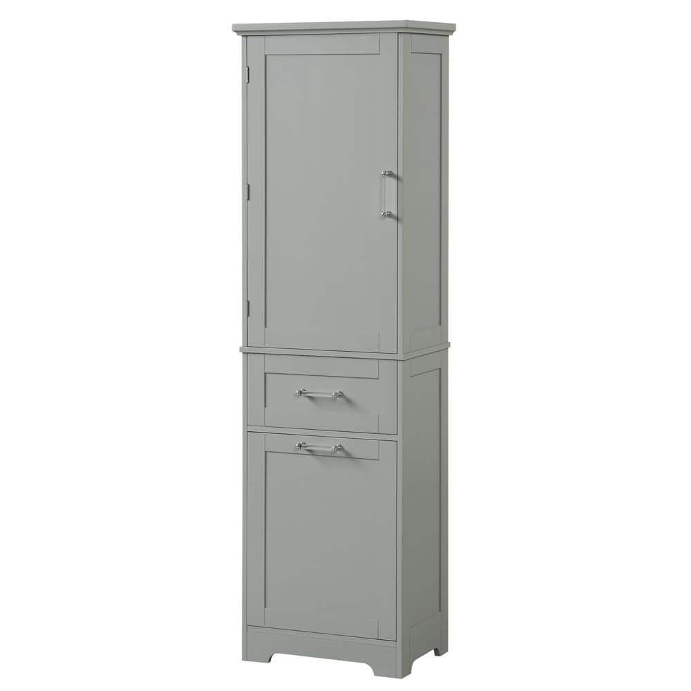20 in. W x 13.5 in. D x 68.4 in. H Gray Linen Cabinet with Two Different Size Drawers and Adjustable Shelf