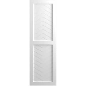 15 in. x 46 in. PVC True Fit Two Panel Chevron Modern Style Fixed Mount Flat Panel Shutters Pair in White