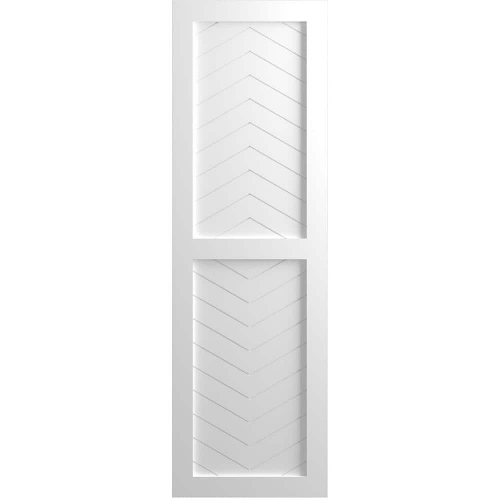 18 in. x 33 in. Flat Panel True Fit PVC Two Panel Chevron Modern Style Fixed Mount Shutters Pair in White price history on PriceWatchPro
