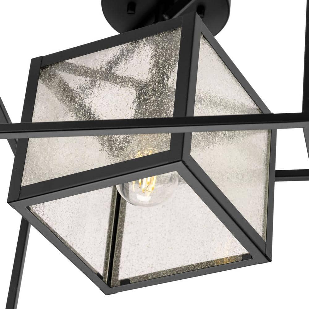 Matte Black Glass Outdoor Semi Flush Mount Light