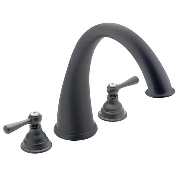 MOEN Kingsley 2-Handle Deck-Mount Roman Tub Trim Kit in Wrought Iron (Valve Not Included)