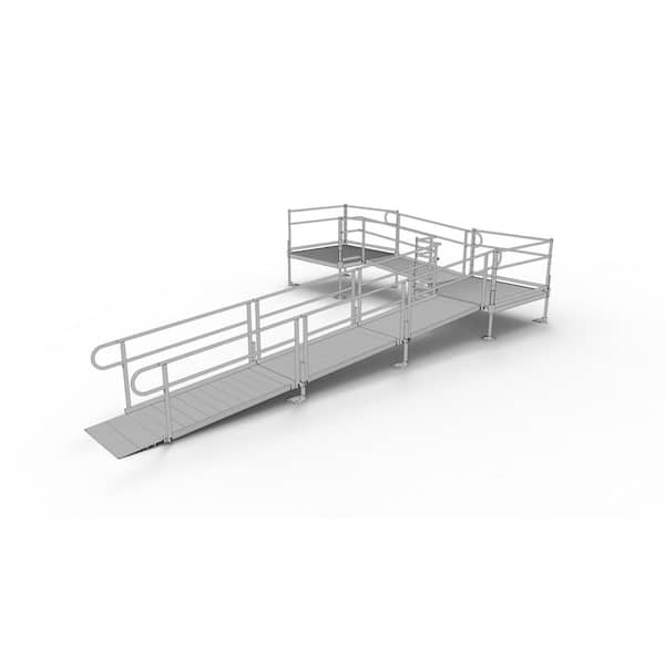 PATHWAY 24 ft. L-Shaped Aluminum Wheelchair Ramp Kit with Solid Surface Tread, 2-Line Handrails and (2) 5 ft. Platforms