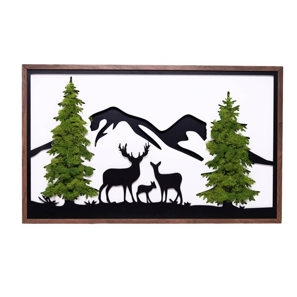 30 in. W x 18.2 in. H Deer Metal Art Moss Wall Decor, Narutal Design with L