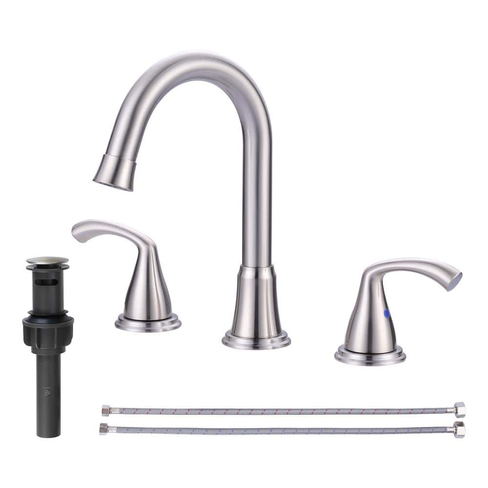 Brushed Nickel Double Handle Widespread Bathroom Faucet with Drain Assembly