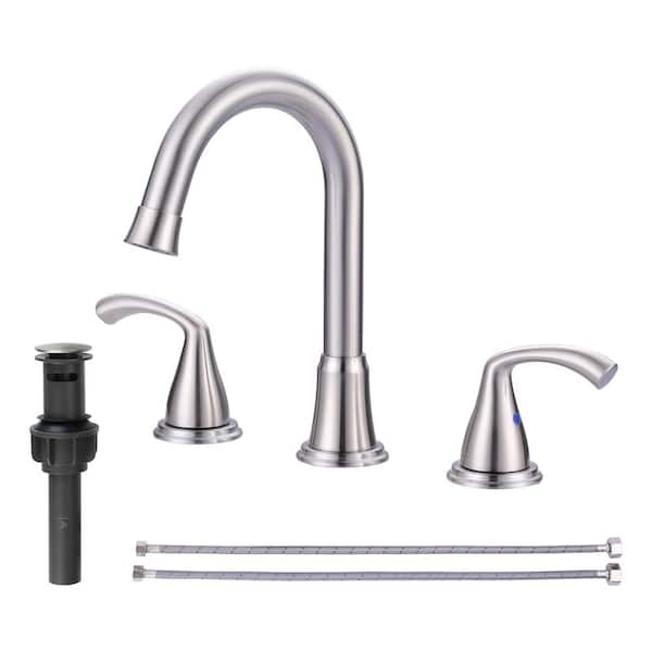 Aleasha 8 In Widespread Double Handle Bathroom Faucet In Brushed Nickel 3 Hole Al 2c41 The