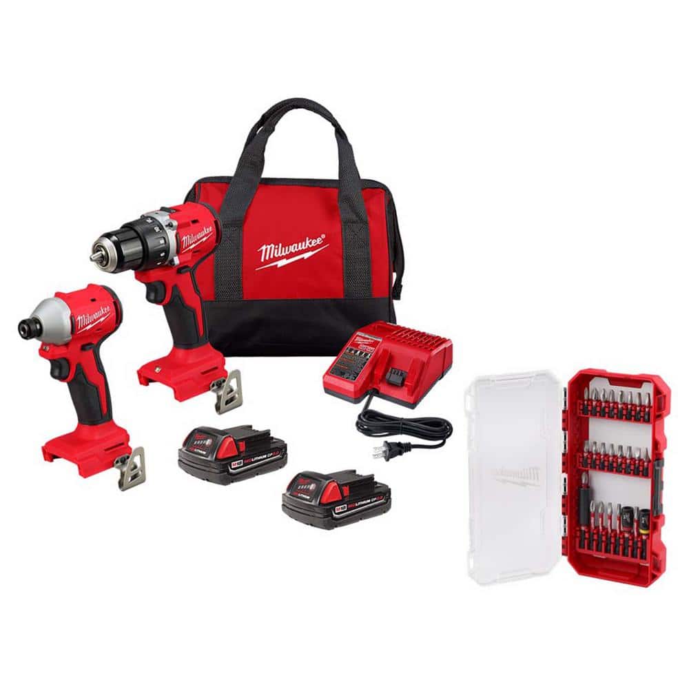 M18 18V Lith-Ion Brushless Cordless Compact Drill/Impact Combo Kit w/(2) 2.0 Ah Batteries, Charger & Bit Set (25-Piece) -  Milwaukee, 3692-22CT-4