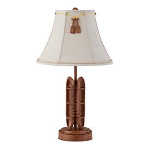 Miramar 20.5 in. 1-Light Faux Wood Canoe Indoor Table Lamp with Fabric Lamp Shade