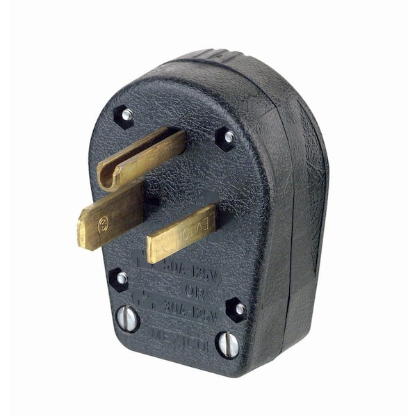 Leviton 30/50 Amp 125-Volt 2 Pole 3 Wire Dual Power Vinyl Grounding Angle Plug, Black