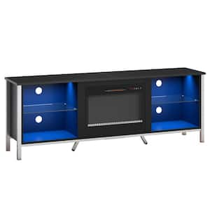 70 in. Freestanding Fireplace TV Stand with Shelves Fits TVs up to 75 in. LED Entertainment Center in Black Carbon Fiber