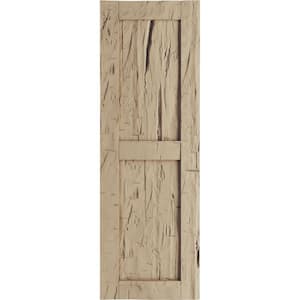 12 in. x 90 in. Flat Panel Timberthane Polyurethane 2 Equal Panel Hand Hewn Faux Wood Shutters Pair