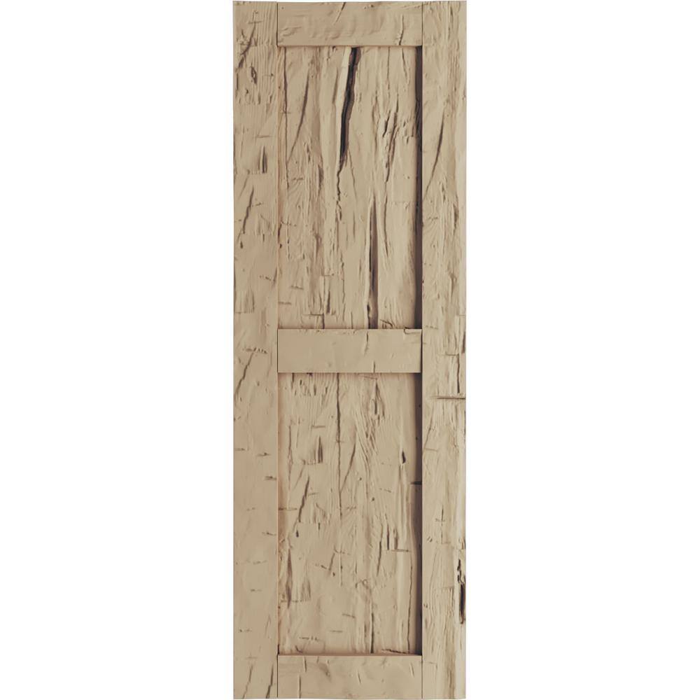 15 in. x 90 in. Flat Panel Timberthane Polyurethane 2 Equal Panel Hand Hewn Faux Wood Shutters Pair