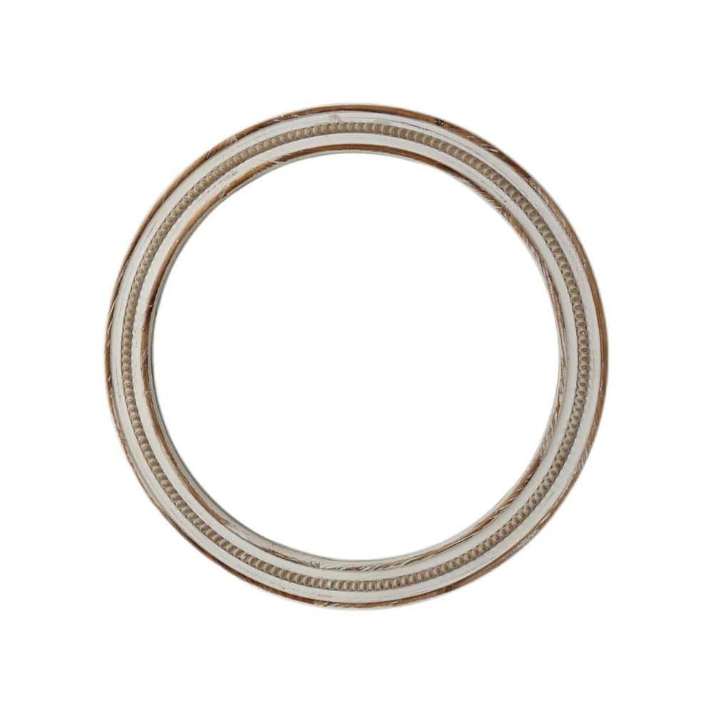Rustic Circle White 24 in. W x 24 in. H Round Wood Wall Decorative Mirrors 