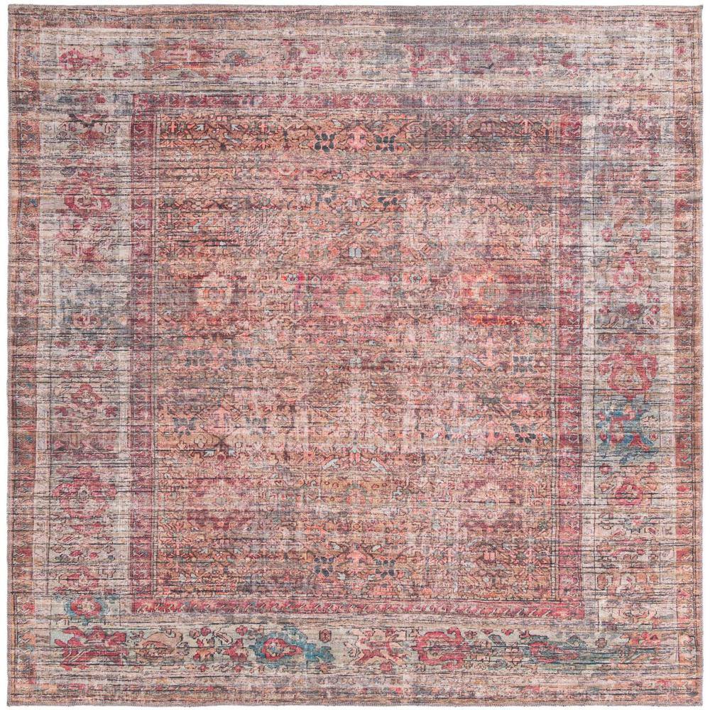 Rustic Charm Rust Red & Brown Square Synthetic Area Rug