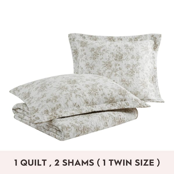 REVMAN Walled Garden Reversible 3-Pcs Brown Cotton King Quilt-Sham Set