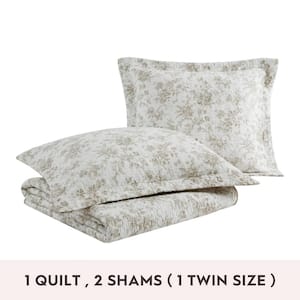 Walled Garden Reversible 3-Pcs Brown Cotton Full/Queen Quilt-Sham Set