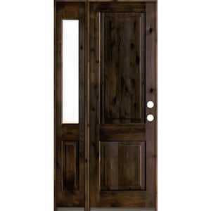 44 in. x 96 in. Rustic knotty alder 2-Panel Sidelite Left-Hand/Inswing Clear Glass Black Stain Wood Prehung Front Door