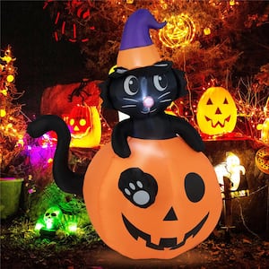 5 ft. Tall Halloween Inflatable Decor Black Cat Sitting in Pumpkin with LED Lights