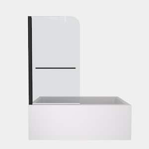 34 in. W x 58 in. H Pivot Frameless Tub Door in Matte Black with 1/4 in. 6 mm Tempered Clear Glass