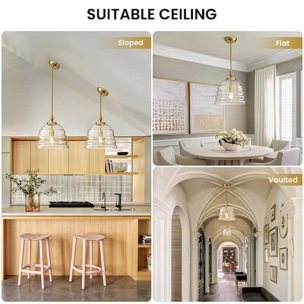KAISITE 1-Light E26 40W Height Adjustable Hanging Gold Vintage