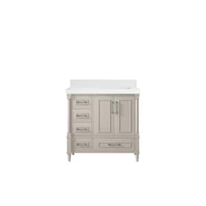Hudson 36 in. W x 22 in. D x 36 in. H Right Offset Sink Bath Vanity in Fine Grain with 2 in. White qt. Top
