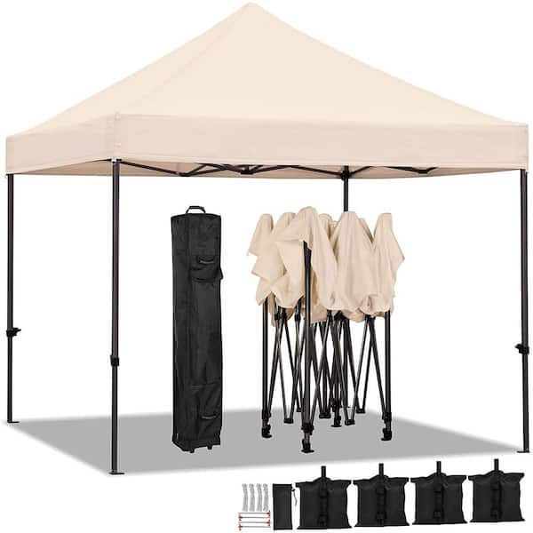 JEAREY 10 ft. x 10 ft. Pop Up Canopy Tent Instant Outddor Canopy in Beige
