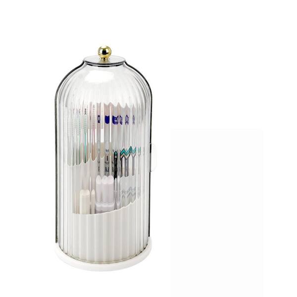 1-Pack Countertop Rotating Toothbrush Holder with Sliding Lid and 3 Slots in White for Bathroom Vanity, Sink Storage