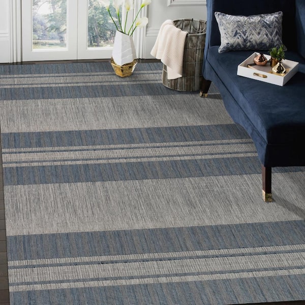 Maryland 7 ft. X 10 ft. Blue Striped Area Rug
