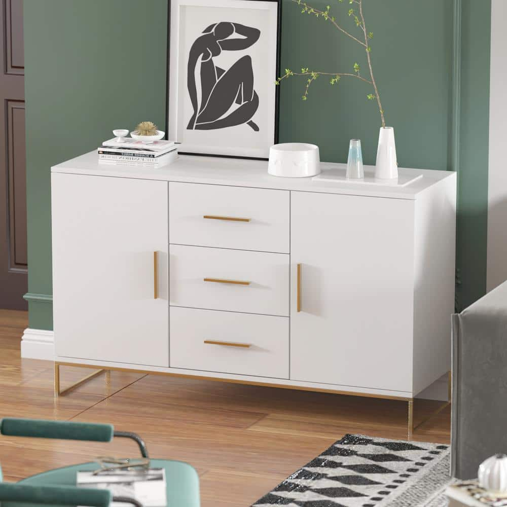 Fufu&gaga 47.2 In. White Wood Console Table With 3 Drawers And 2 