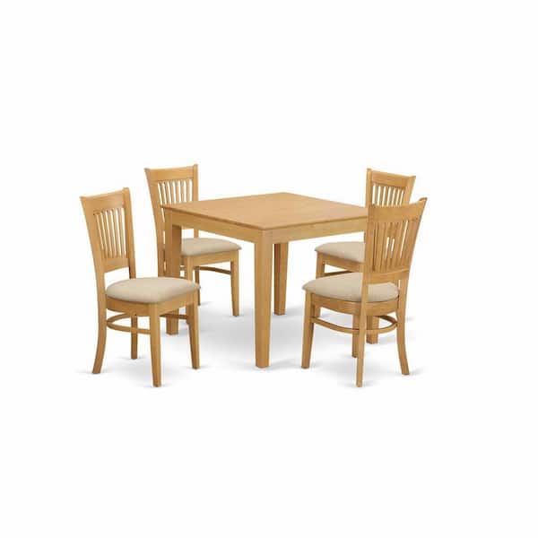 East West Furniture 5-Piece Natural Oak Finish Solid Wood Top - Dining Room Set - Seats 4