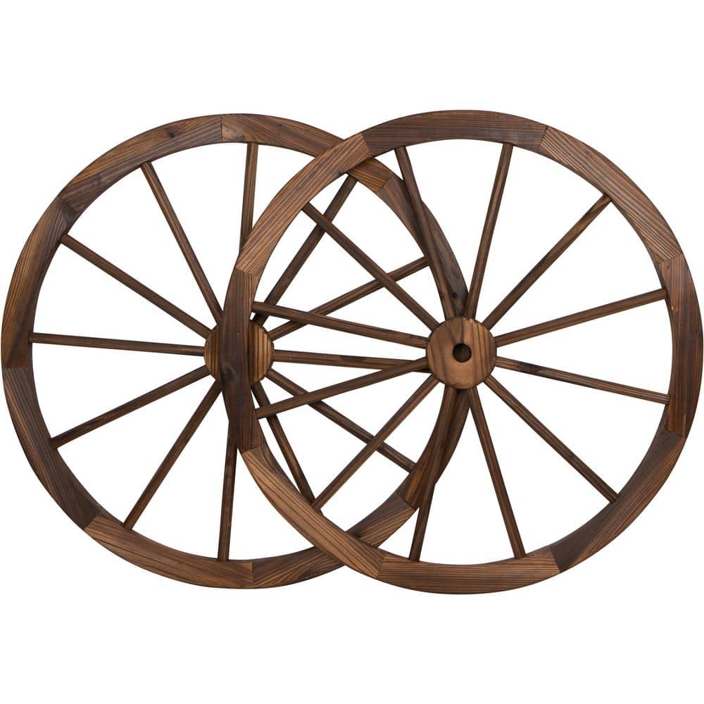 30'' Suitable for Bar Decorative Wall Old Western Style Wooden Garden Wagon Wheel with Steel Rim Giantex 30-Inch Set of Two Decorative Wooden Wheel Fir Treated by Carbonization Studio and Home 