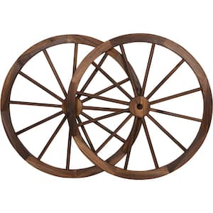 Decorative 30 in. Dia Vintage Wood Garden Wagon Wheel With Steel Rim