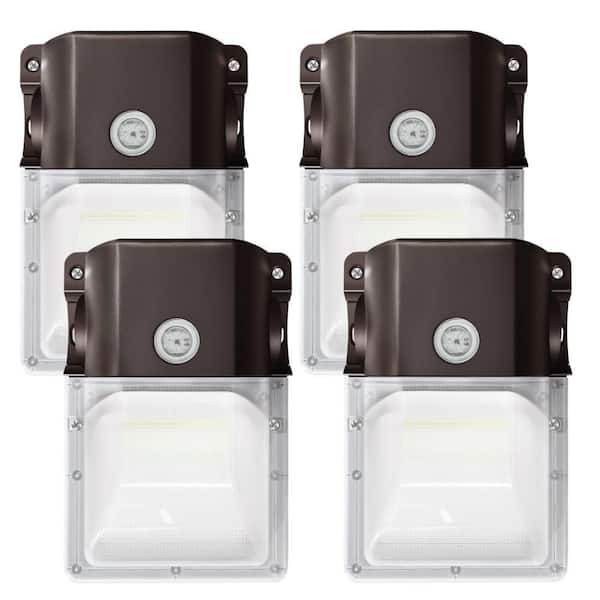 4-Pack 100- Watt Equivalent Bronze Integrated LED Mini Wall Pack Light, 3080 Lumens With Dusk To Dawn Photocell, 5000K