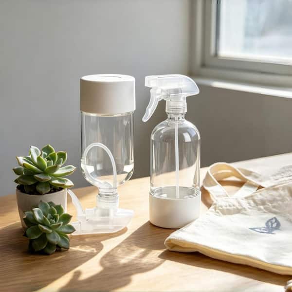 16 oz. Glass Spray Bottles with Silicone Sleeve for Kitchen, Hair, Cleaning Solutions and Plants, White (2-Pack)