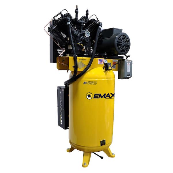EMAX Silent Air Industrial E450 Series 80 Gal. 175 psi 7.5 HP 31 CFM 3-Phase 208V 2-Stage Stationary Electric Air Compressor