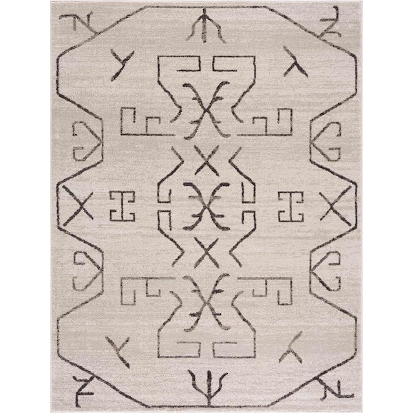 Azzan Cream Charcoal 5 ft. x 7 ft. Area Rug