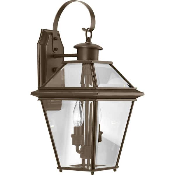 Progress Lighting Burlington Collection 2-Light Antique Bronze Clear Beveled Glass New Traditional Outdoor Medium Wall Lantern Light