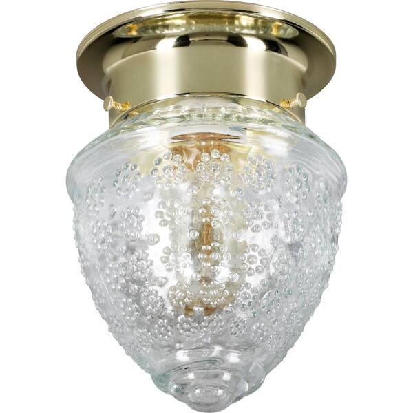 Hampton Bay Polished Brass & Glass Acorn Ceiling Fixture #384-961 In Box 