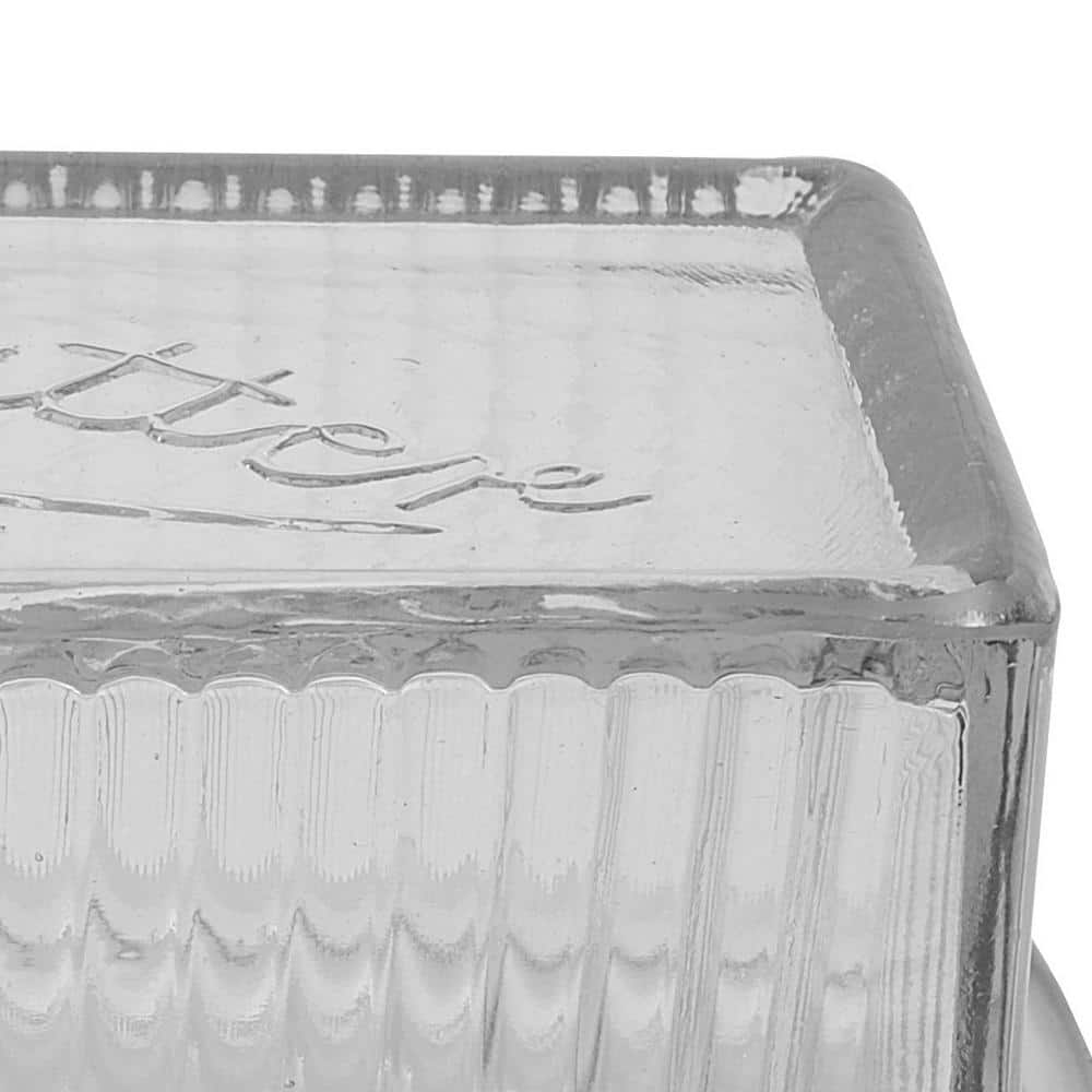 Clear Rectangular Pressed Glass Butter Dish with Lid