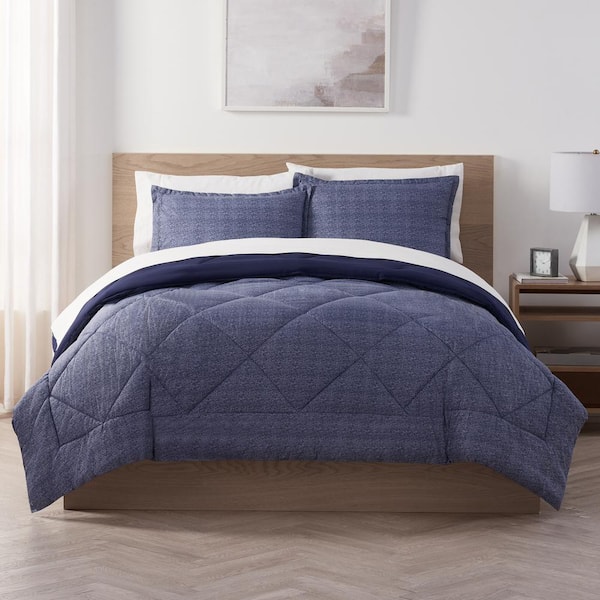 Supersoft 7-Piece Navy Solid Polyester King Cooling Bed in a Bag Set