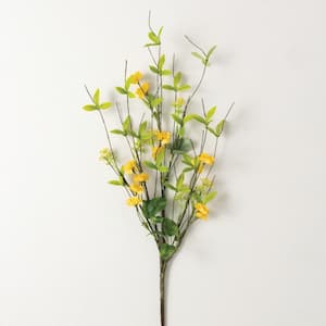 32 in. Yellow Indoor Artificial Blossom And Leaf Flower Spray