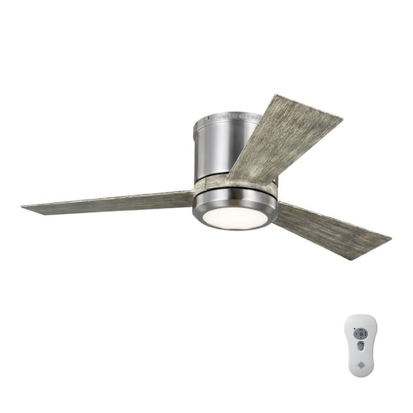 Generation Lighting Clarity 42 in. Brushed Steel Integrated LED Indoor Flush Mount Ceiling Fan with Light Kit and Remote Control