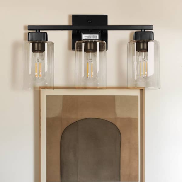 Briignite 16 in. 3-Light Modern Vanity Light - Matte Black with Clear Glass for Bathroom
