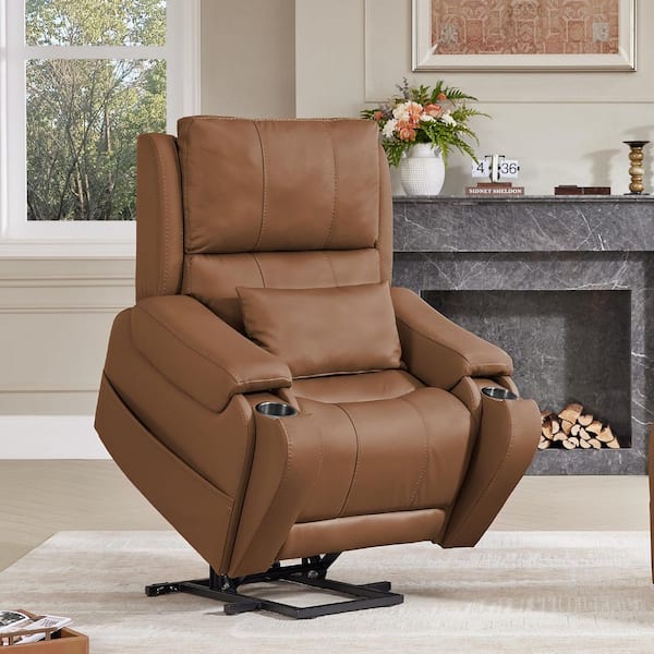 Damon Saddle Modern Leather Lift Recliner with Heat and Massage, Lumbar Pillow, Storage Pockets & Cup Holder for Elderly