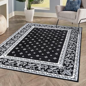 Acanthus Black/Gray 5 ft. x 8 ft. French Border Area Rug