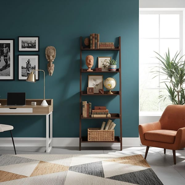 International Concepts 75.5 in. Espresso Wood 5-shelf Ladder Bookcase