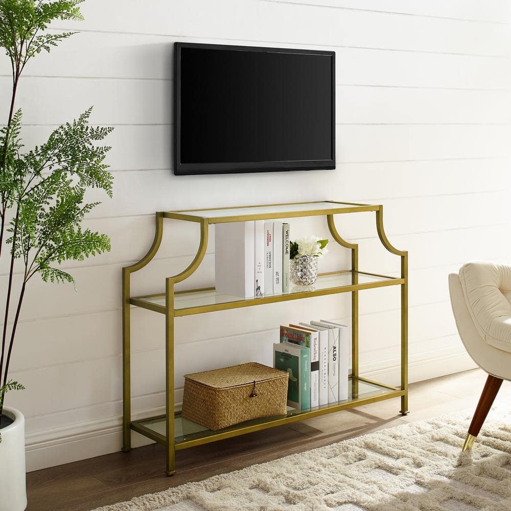 Gold and Glass Console Table with Storage Shelves