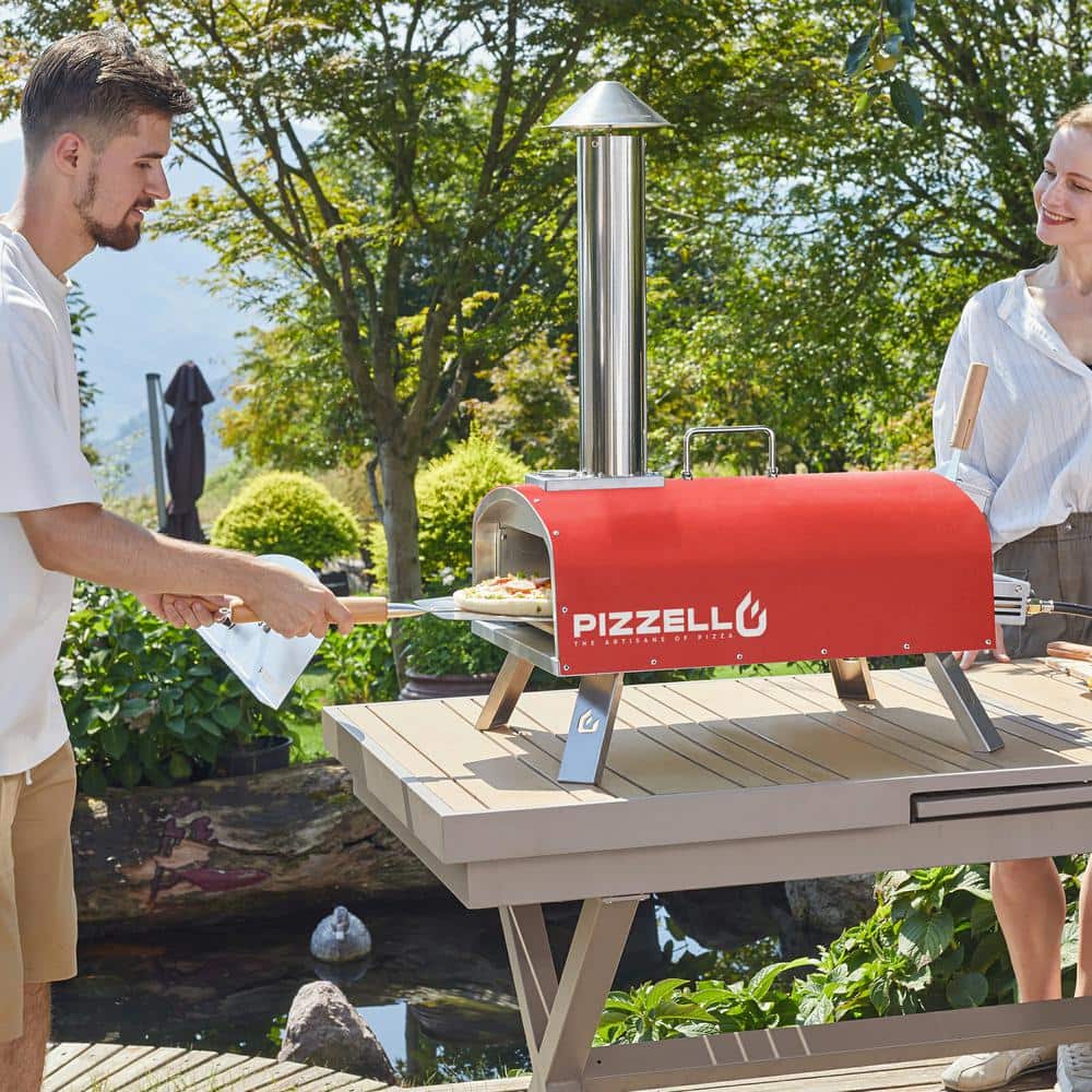 Red Stainless Steel 16 Inch Outdoor Gas and Wood Fired Pizza Oven